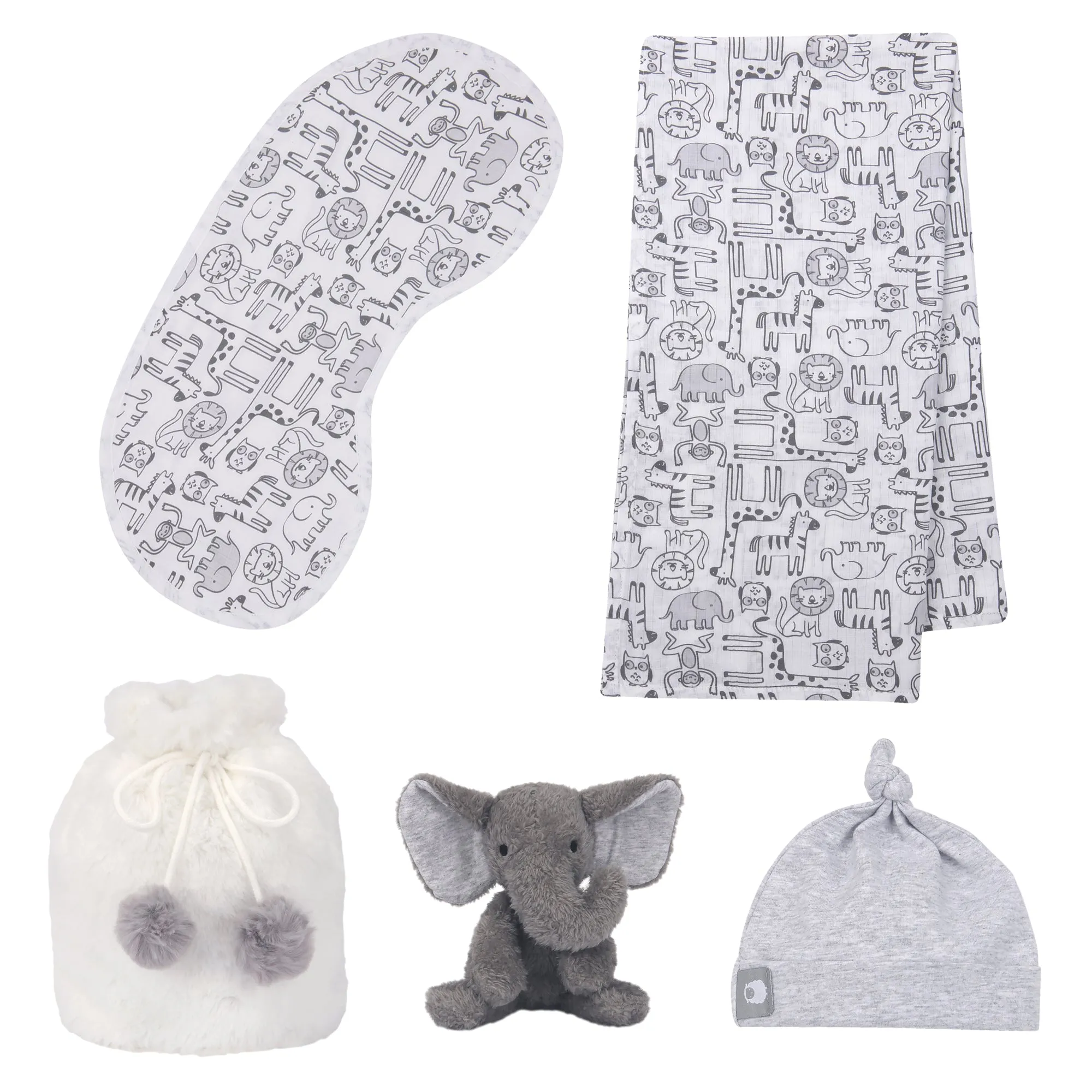 5 Piece Gray/White Baby Gift Set