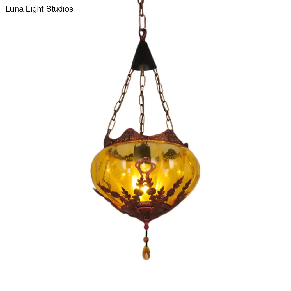 Amber Glass Rustic Pendant Ceiling Light for Country Style Restaurants