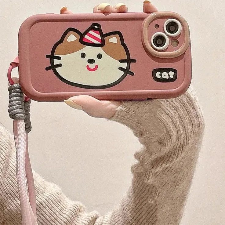 Cartoon Animal iPhone 15 Pro Max/14/13/11/12 Cute Phone Case with Portable Lanyard