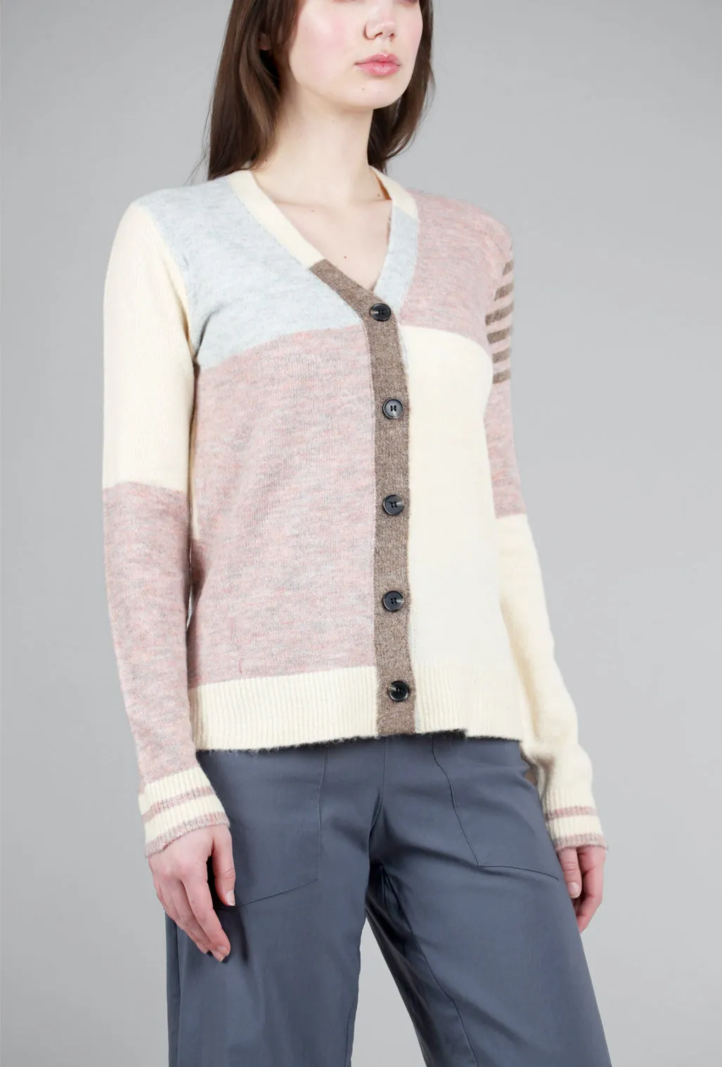 Color-Block Button Cardie, Pink Pastel Mix