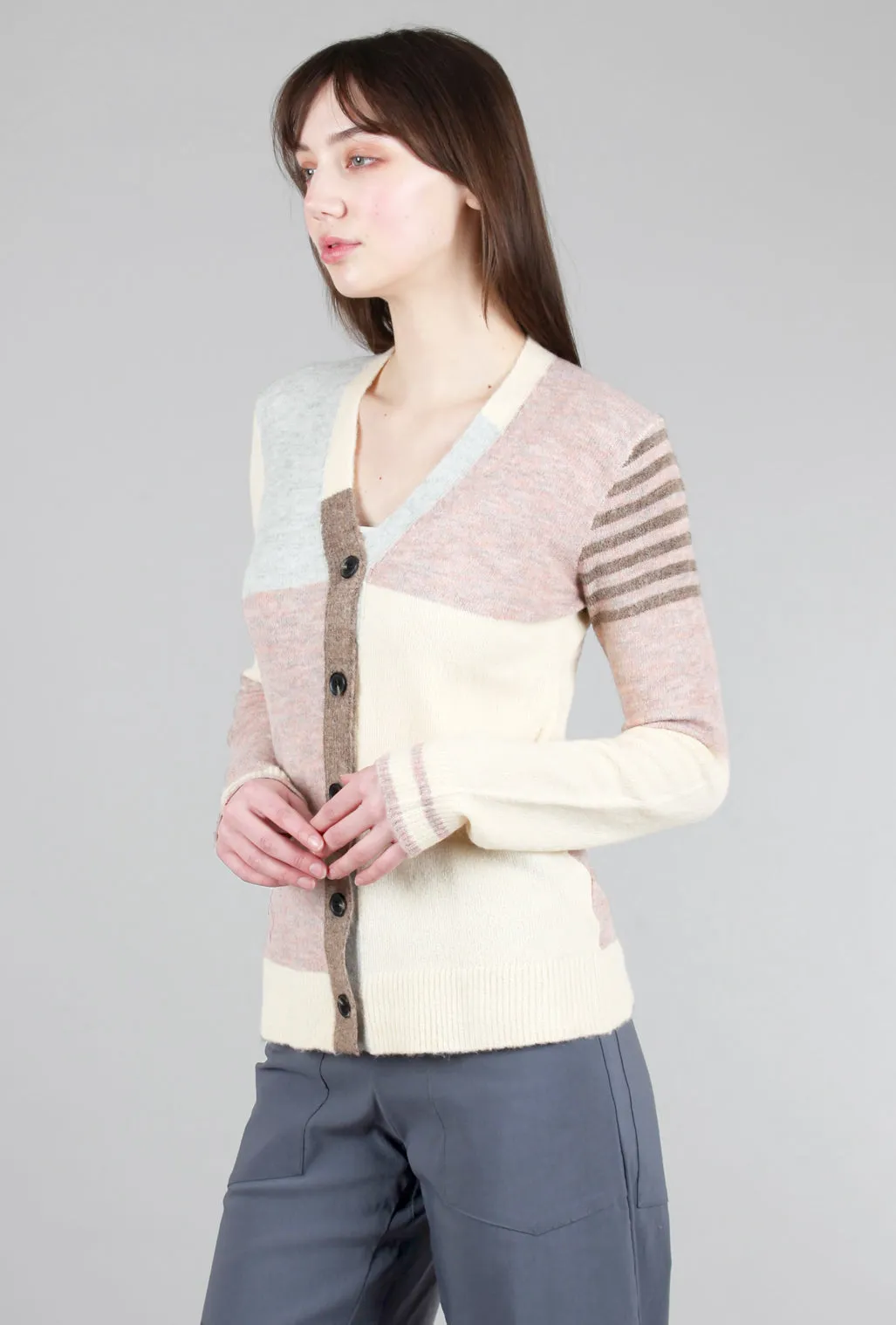 Color-Block Button Cardie, Pink Pastel Mix