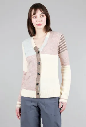 Color-Block Button Cardie, Pink Pastel Mix