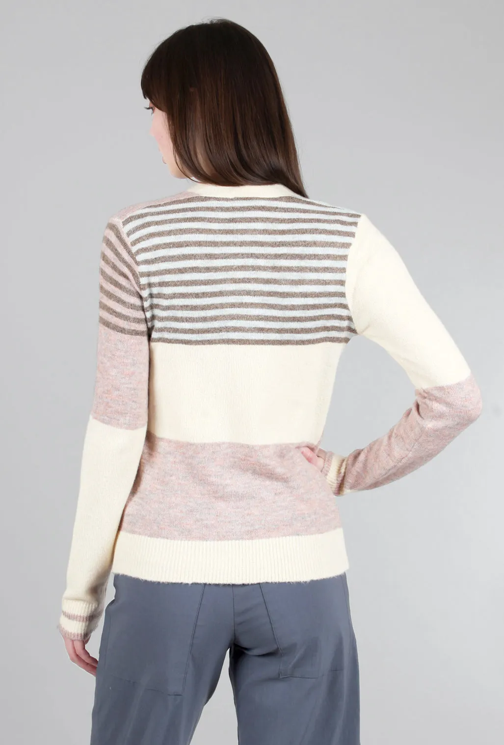 Color-Block Button Cardie, Pink Pastel Mix