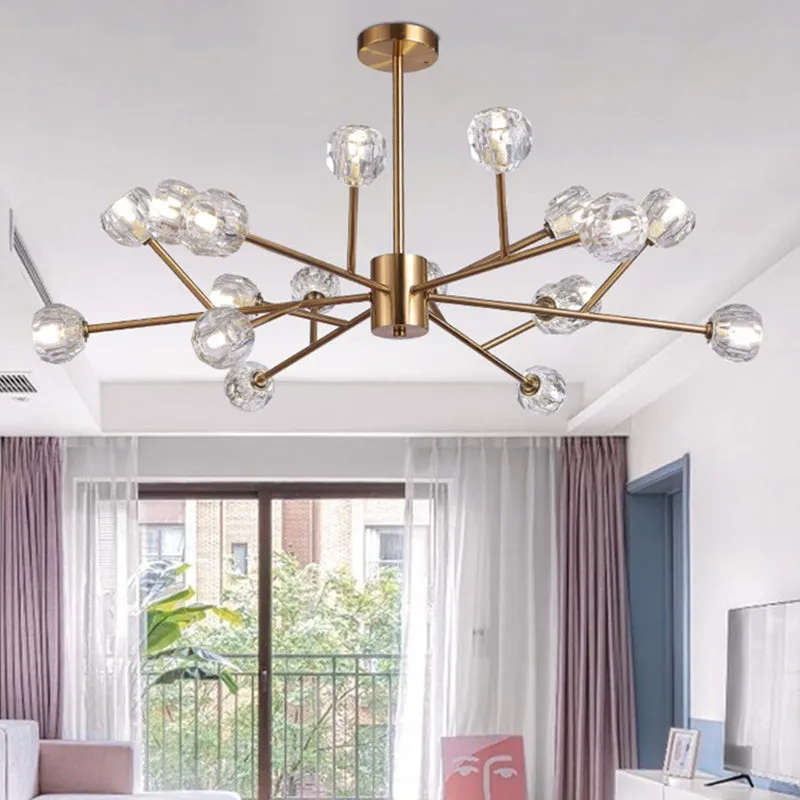 Contemporary Crystal Glass Chandelier - Stylish Spherical Ceiling Lighting for Living Room