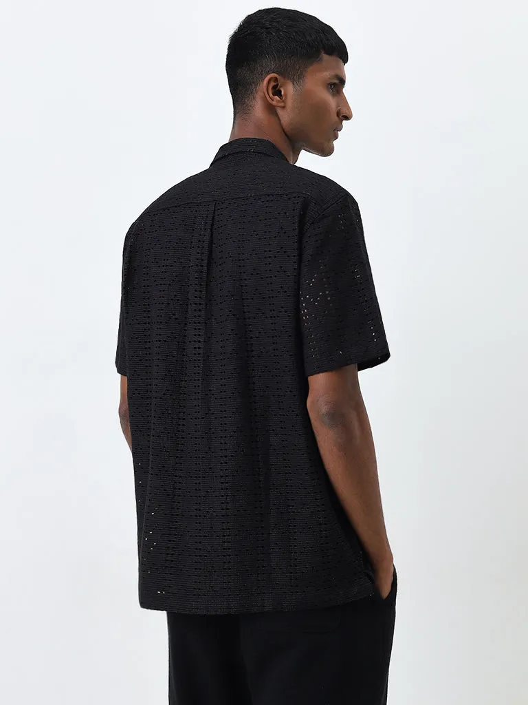 ETA Black Knit-Textured Relaxed-Fit Cotton Blend Shirt