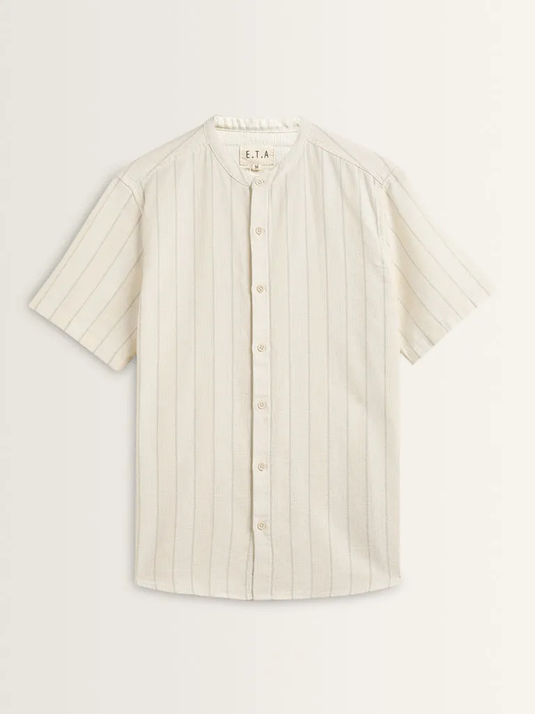 ETA Off-White Pinstripe Knitted Resort-Fit Cotton Shirt