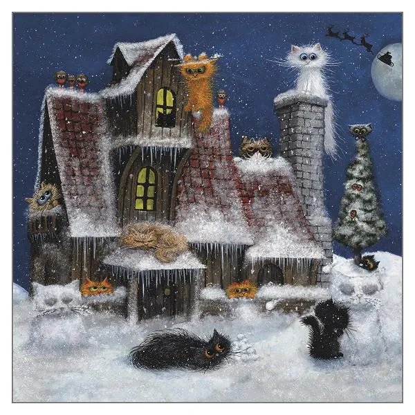 'Fiendish Feline Winter Wonderland' Funny Cat Christmas Greeting Card by Tamsin Lord