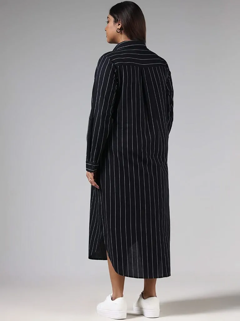 Gia Black Striped Shirt Dress