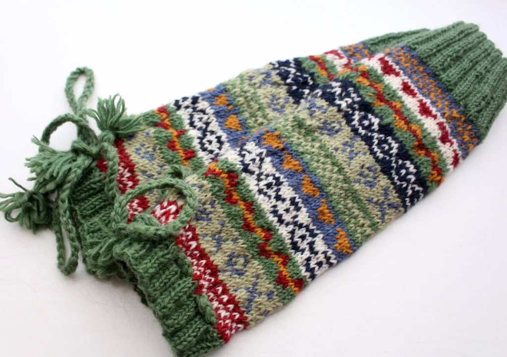 Hand Knitted Green Multicolor Winter Leg Warmers with Knitted Lace