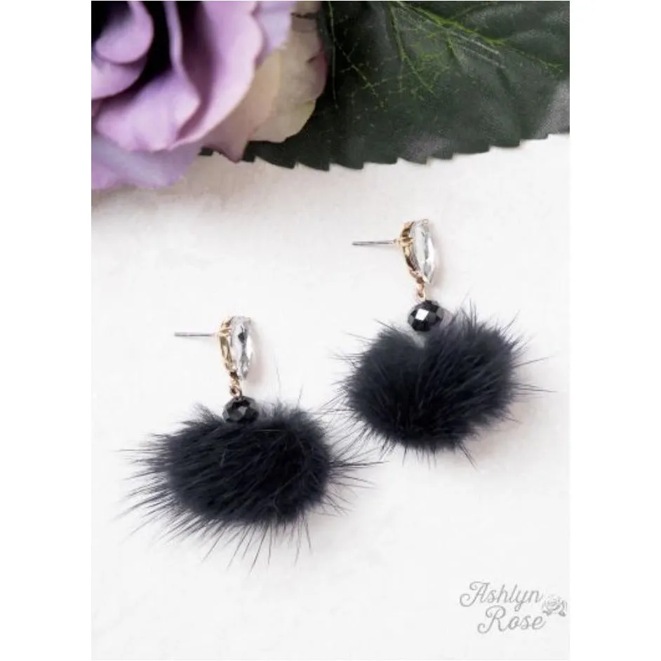 Hearts on Fire Fluffy {Pom Pom Earrings} Black