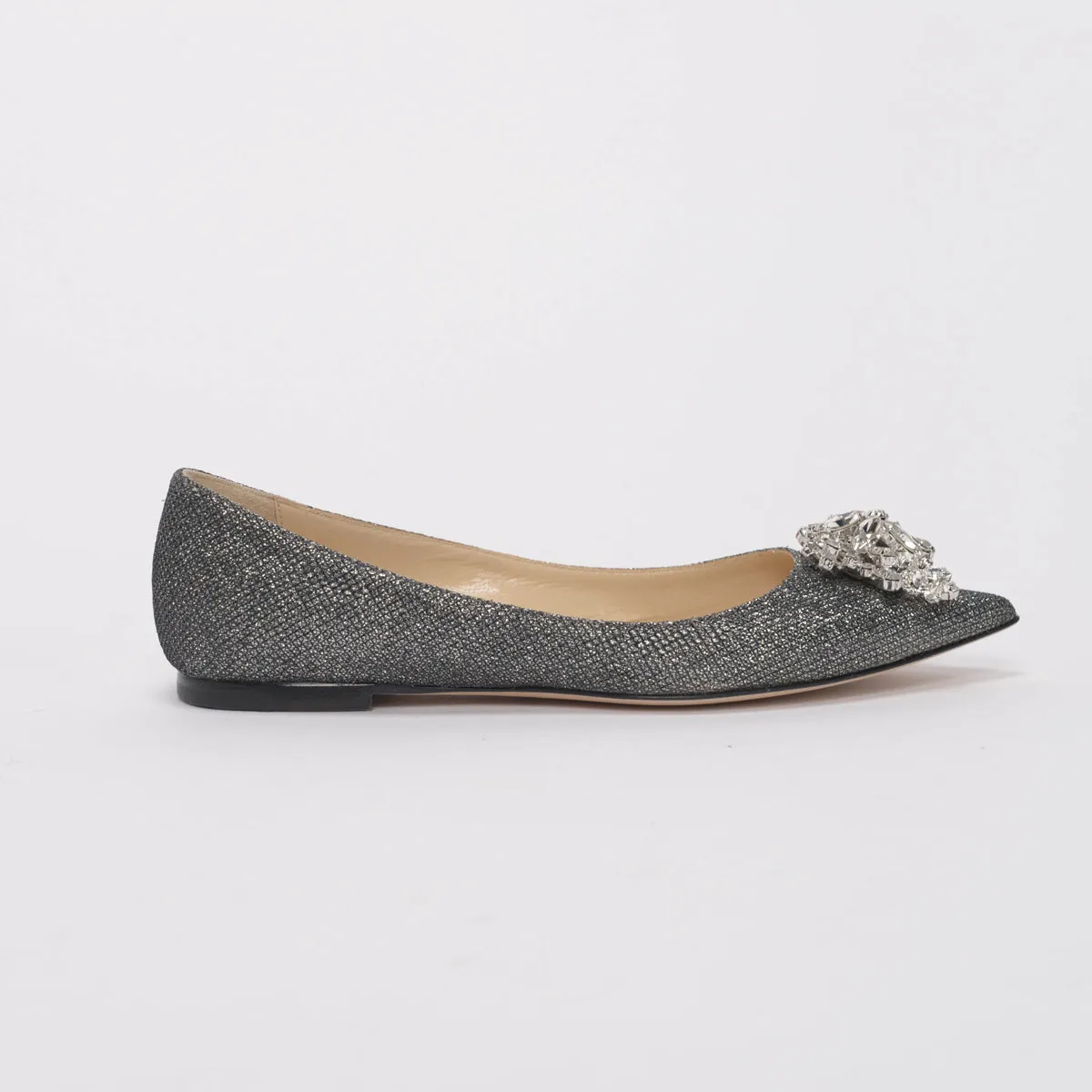 Jimmy Choo Charcoal Lame Gayne Flats 34