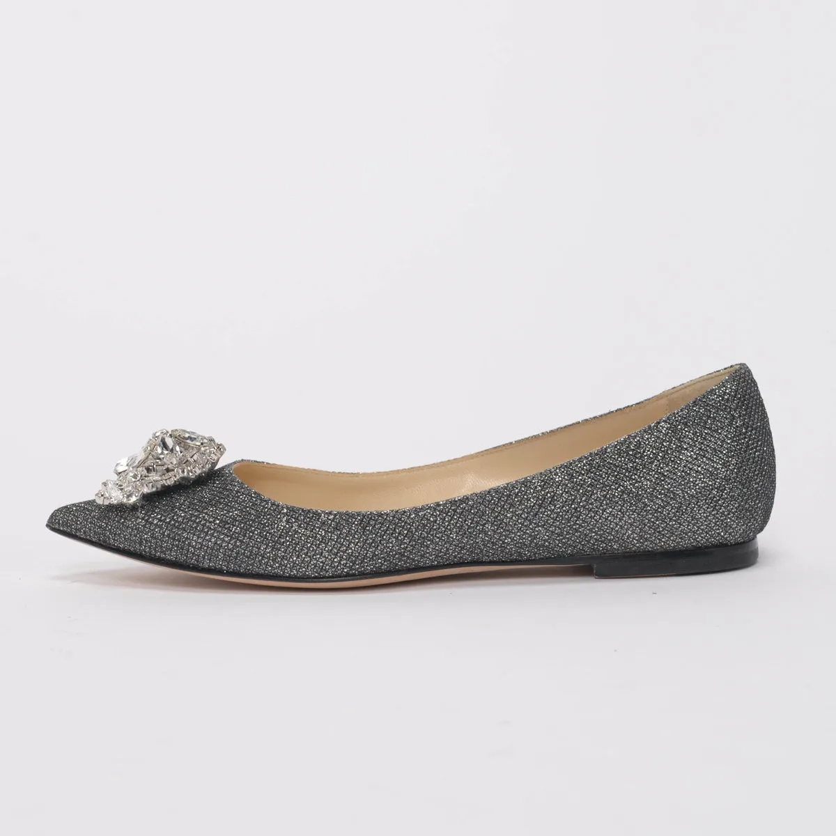 Jimmy Choo Charcoal Lame Gayne Flats 34