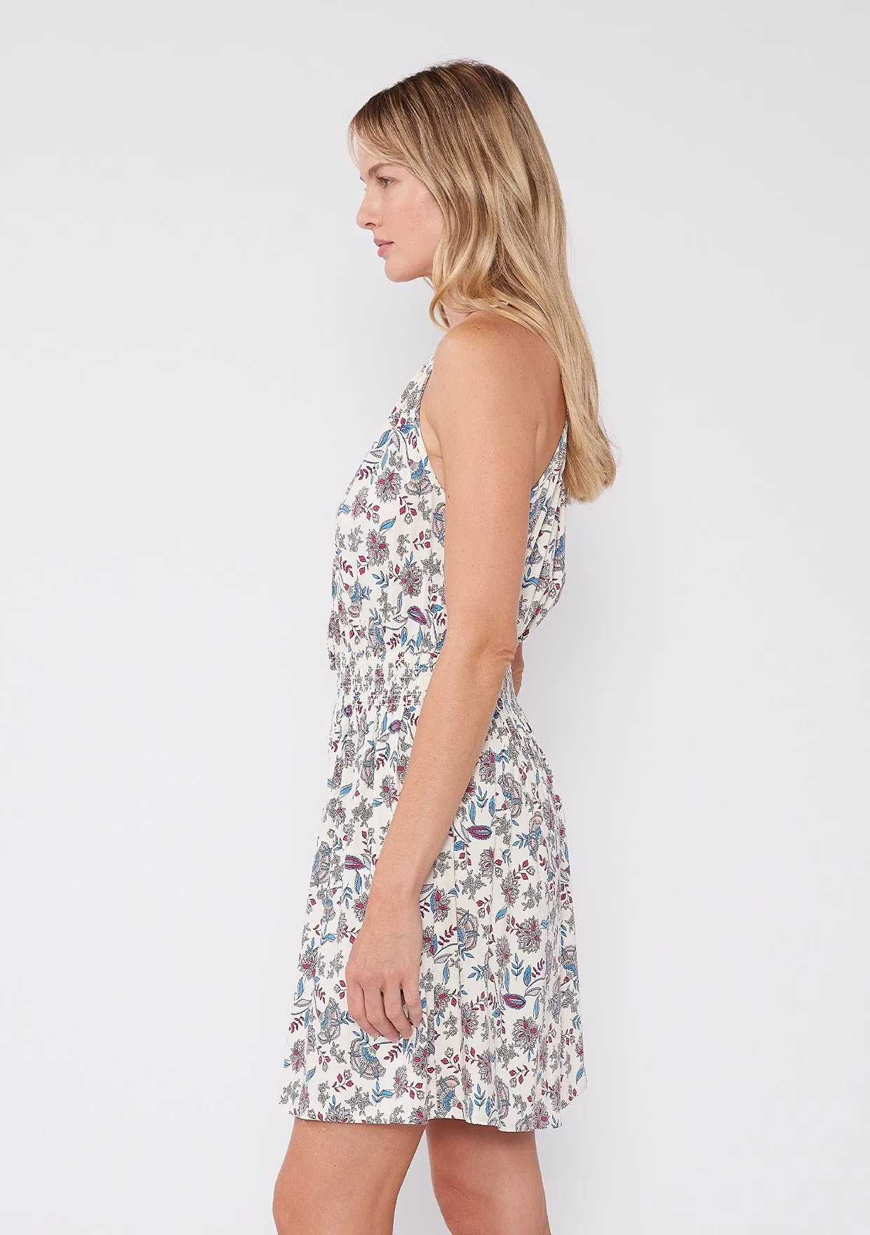 Joey Floral Sleeveless Tie Neck Smocked Mini Dress