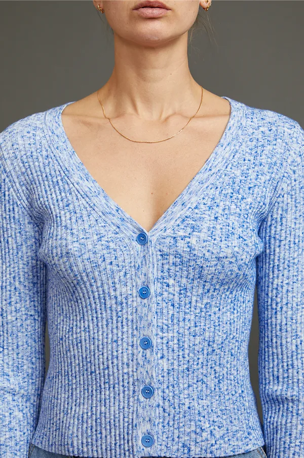 Kardi Rib Knit Cardigan in Blue Melange