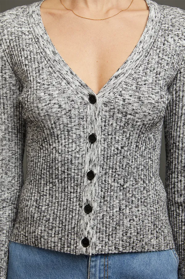 Kardi Rib Knit Cardigan in Grey Melange