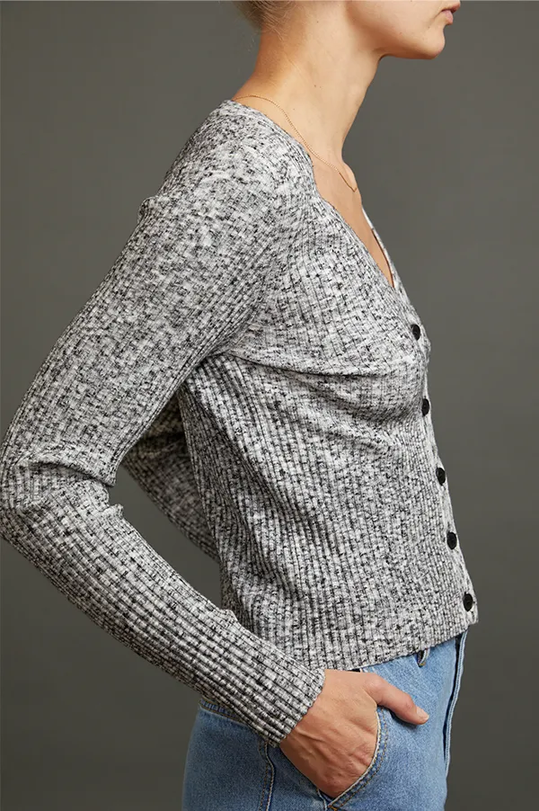 Kardi Rib Knit Cardigan in Grey Melange