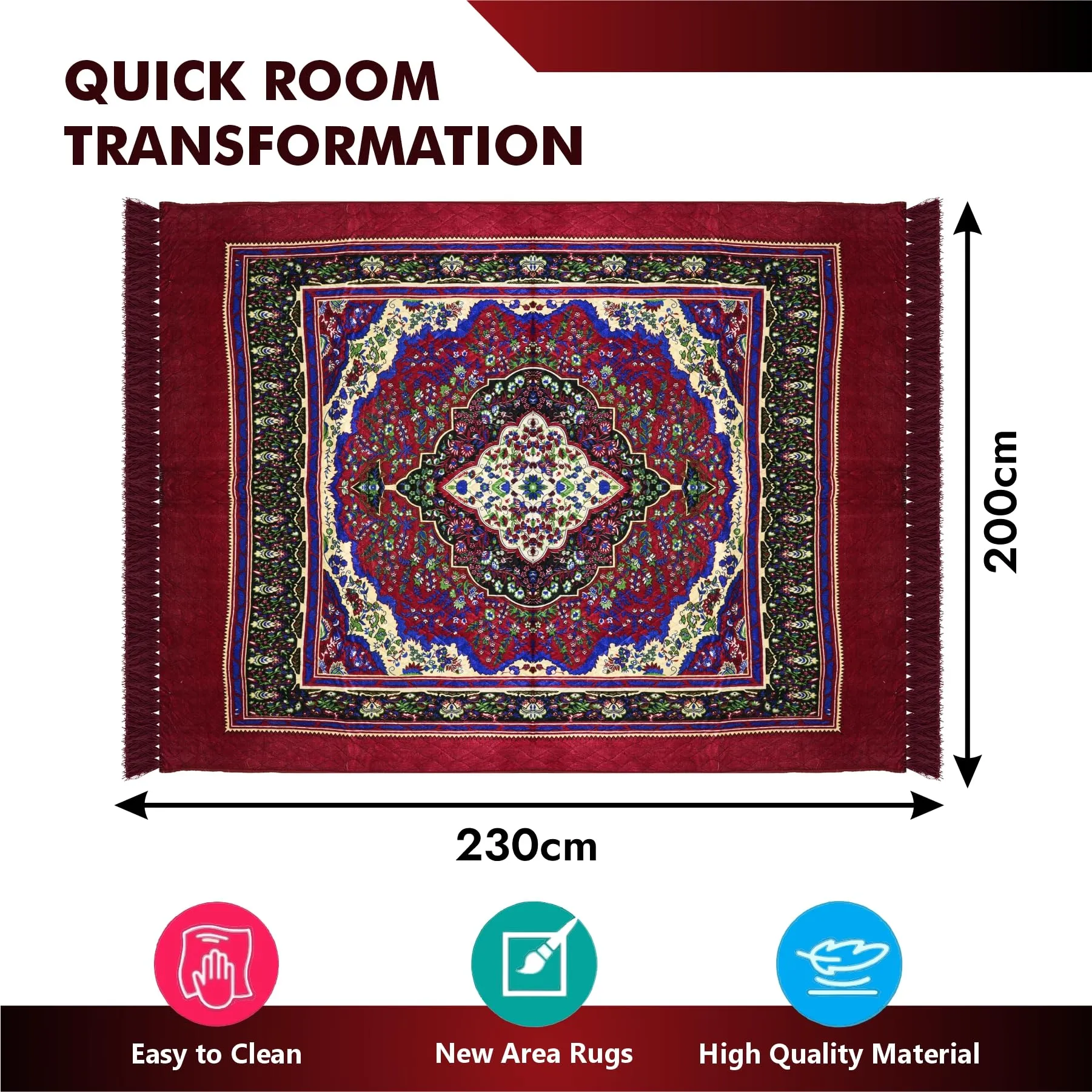 Kuber Industries Carpet | Velvet Carpet-Rug for Home Décor | Carpet Rug for Bedroom | Printed Carpet for Living Room | Prayer-Yoga Mat | Carpet for Hall | 6.5x7.5 Ft | Maroon