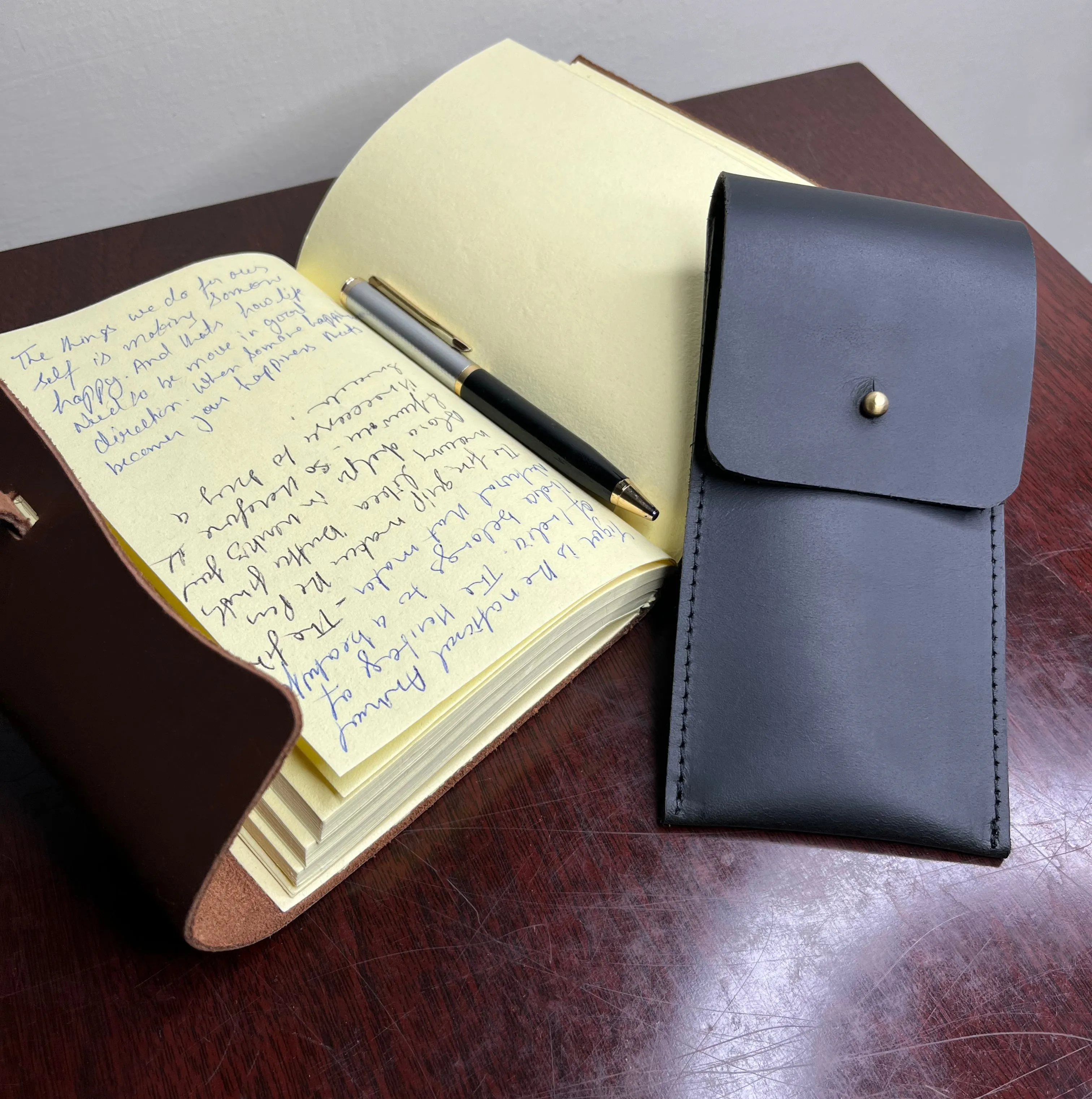 Leather Pen Case - Handmade Pen Protective Sleeve Cover (Black)