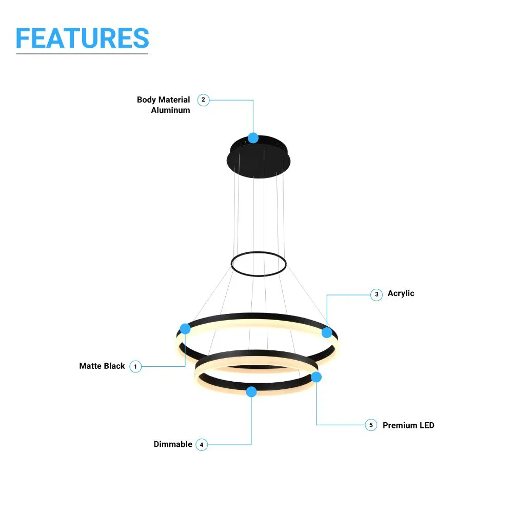 LED Pendant Light Fixture, Round, Dimmable, 3000K (Warm White) (P3192-64)