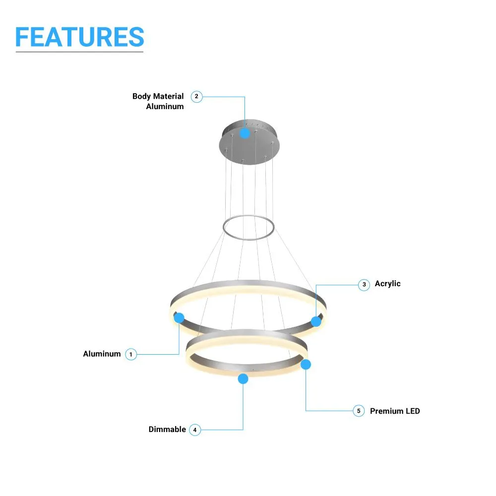 LED Pendant Light Fixture, Round, Dimmable, 3000K (Warm White) (P3192-64)