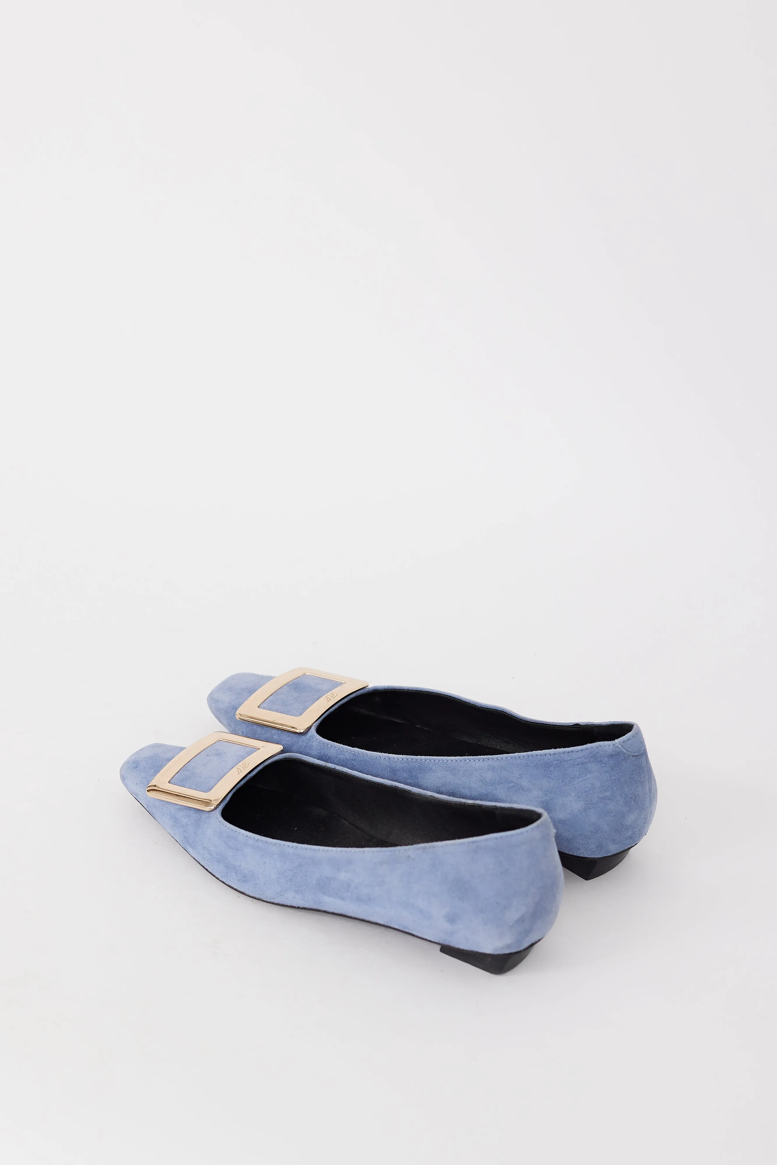 Light Blue & Gold Suede Trompette Flat