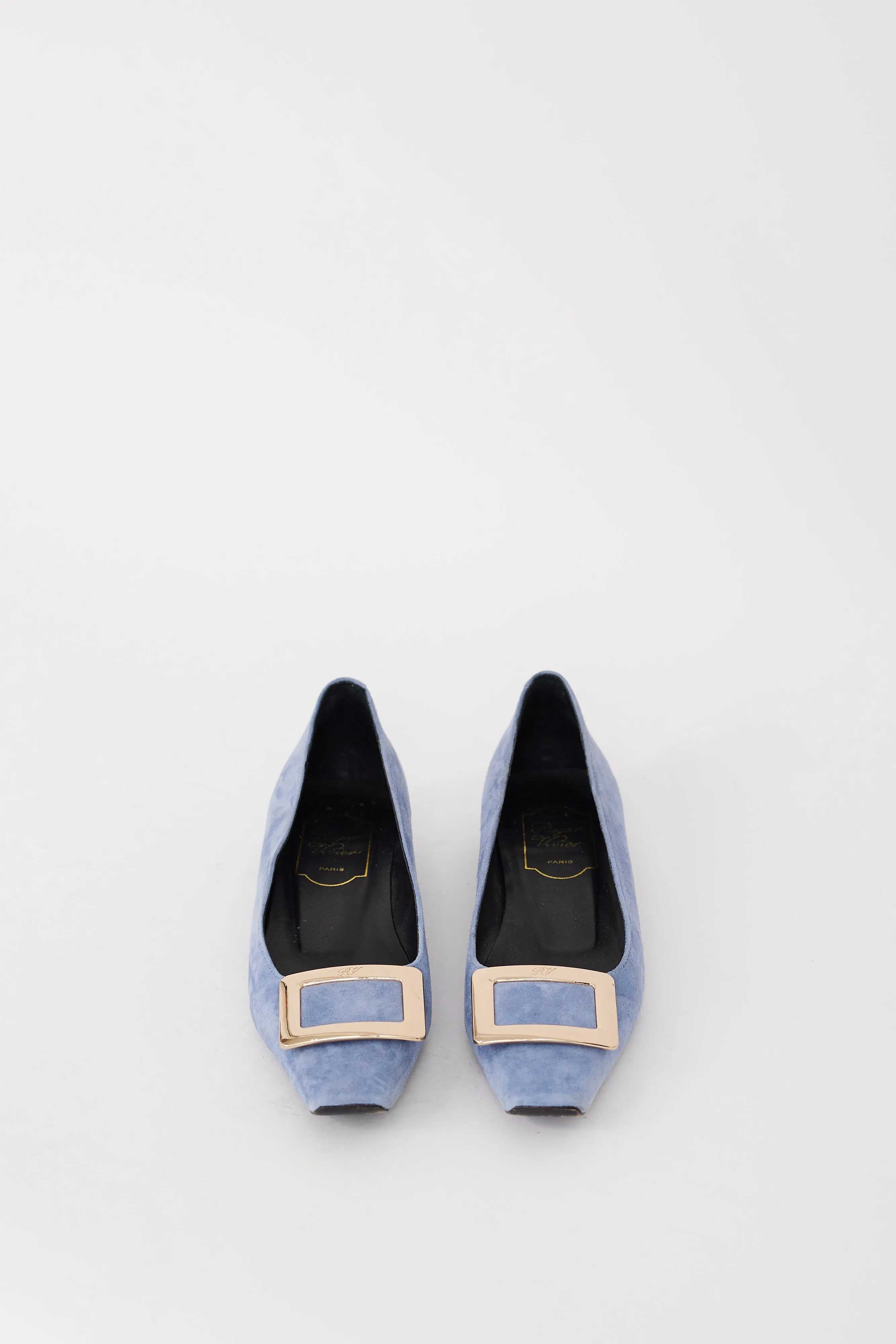 Light Blue & Gold Suede Trompette Flat