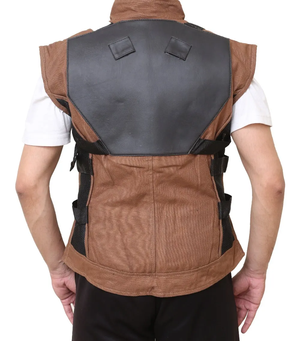 Men Brown Stylish Military Style Cotton Vest