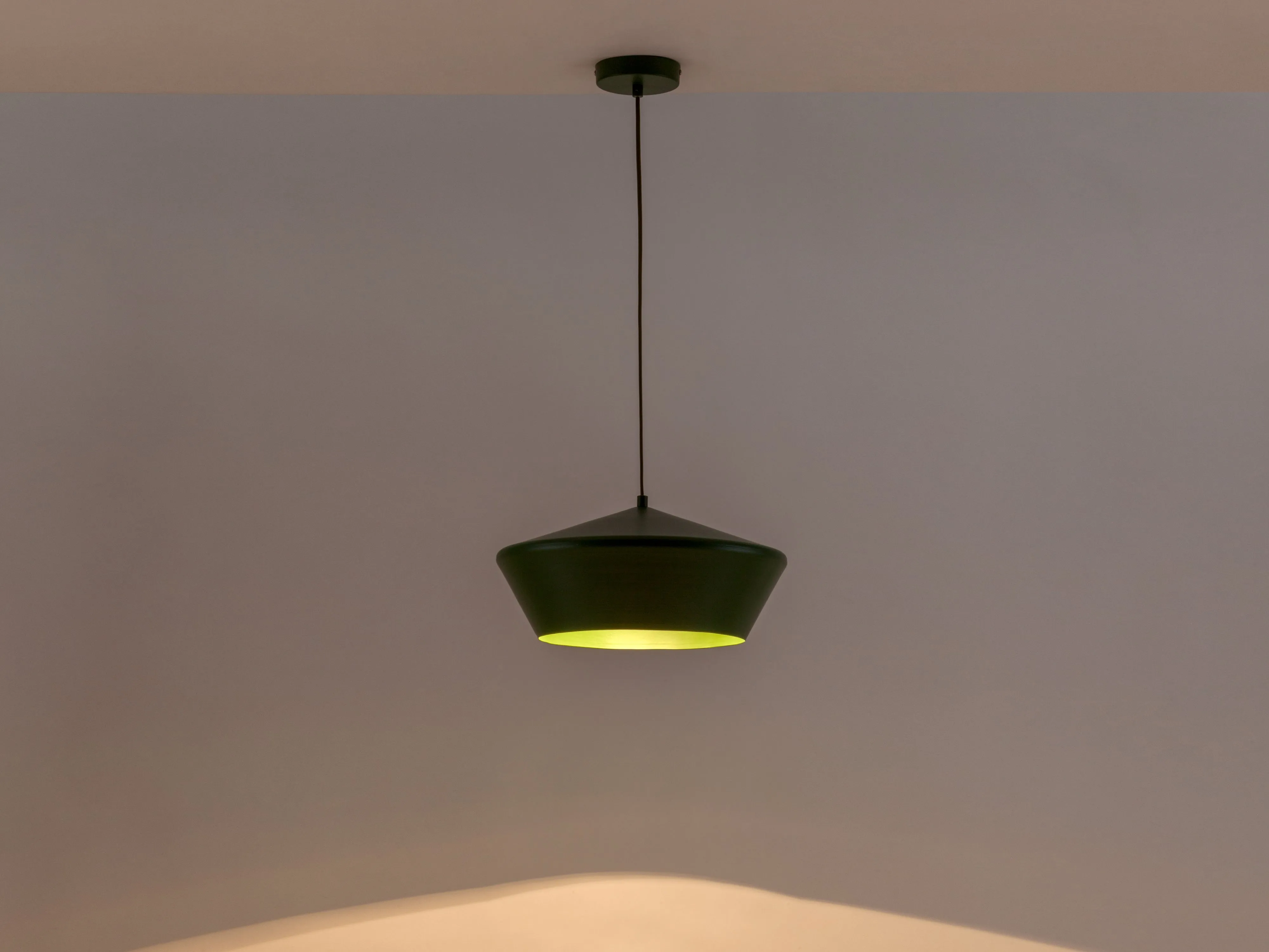 Olive green wide metal diner pendant