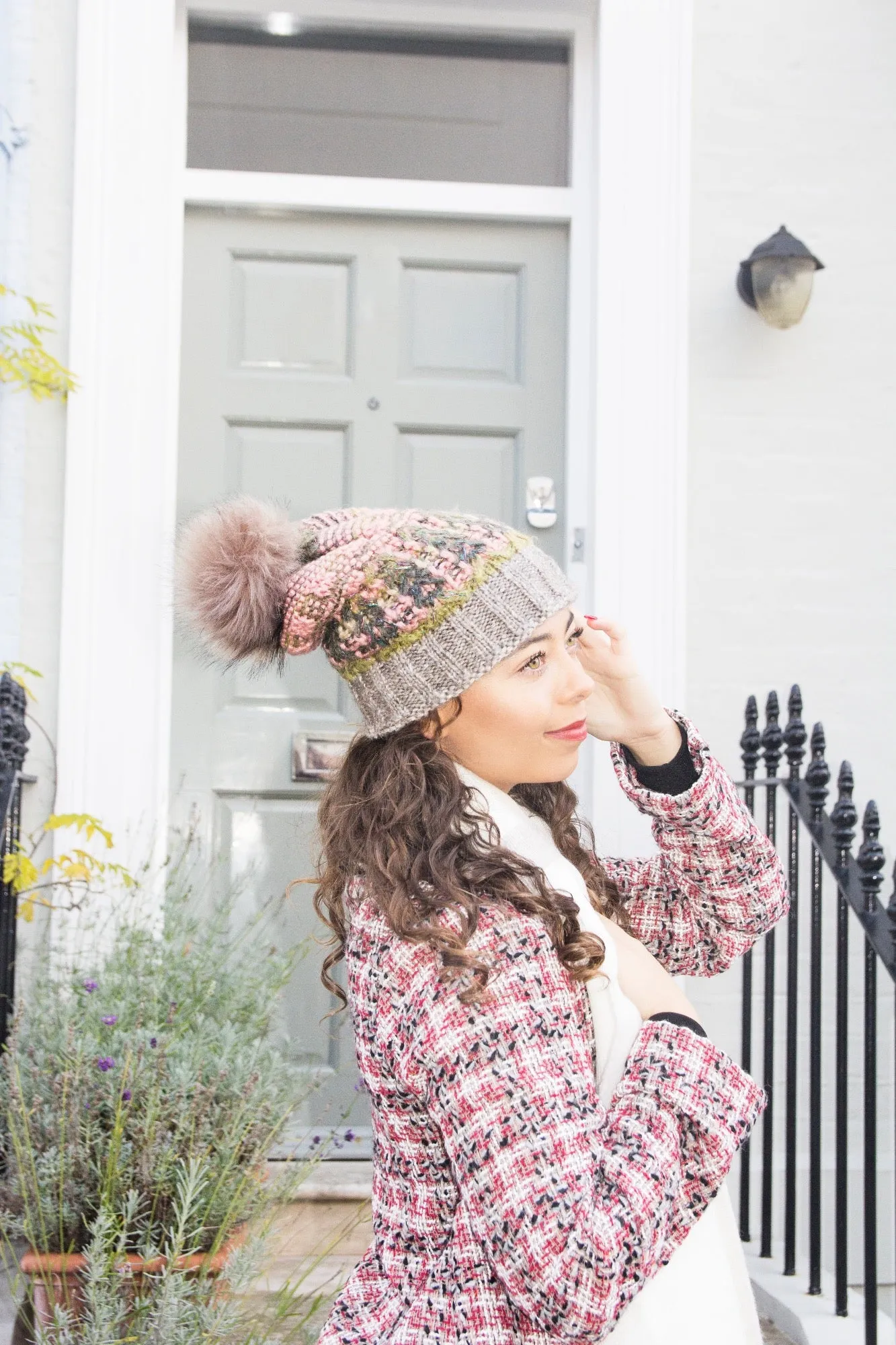 Pink Multi Colour Women's Winter Knitted Bobble Beanie