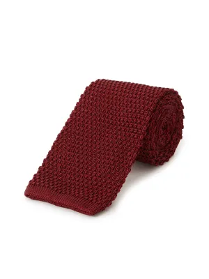 Pure Silk Knitted Tie - Burgundy