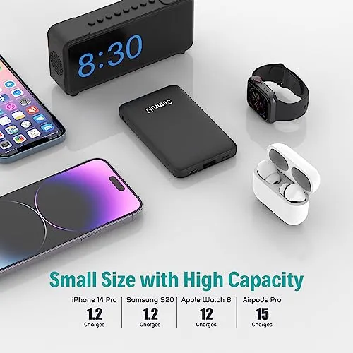 Smallest Portable Charger with Built-in Cables 6000mAh,Ultra Slim Power Bank,Mini High Speed External Battery Packs,Lightweight USB C Phone Charger Compatible with iPhone Samsung Google Android