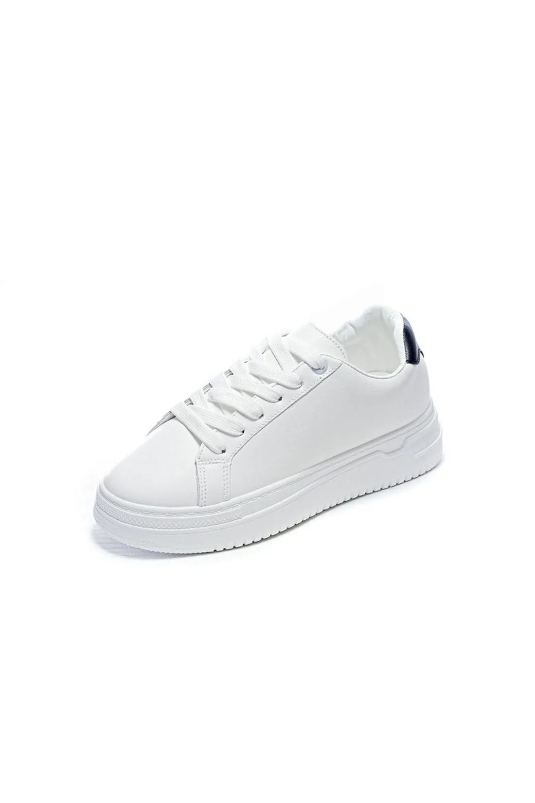 Sneakers - Leather Material - Lace-Up - White & Black