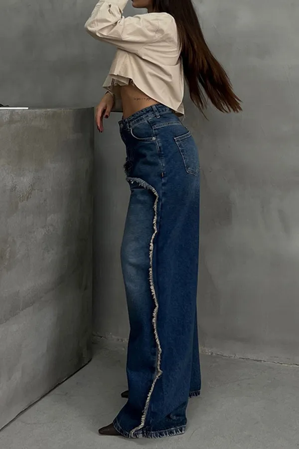 Stylish Pockets Raw Trim Jeans