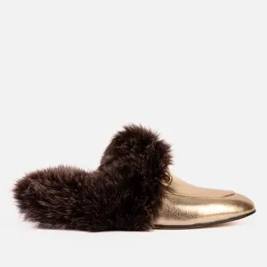 The Izmir Gold Leather Natural Fur Women Slipper