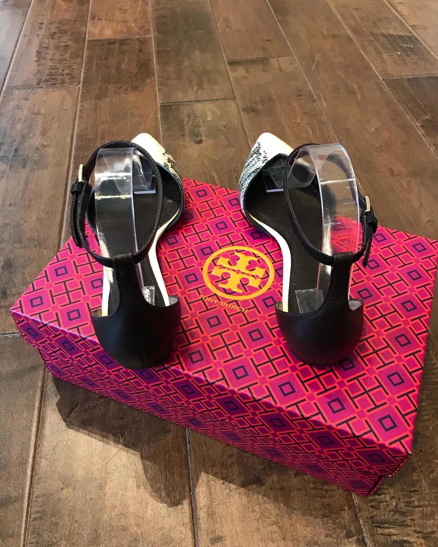 TORY BURCH Snake Print Pointed Toe Leather Flats