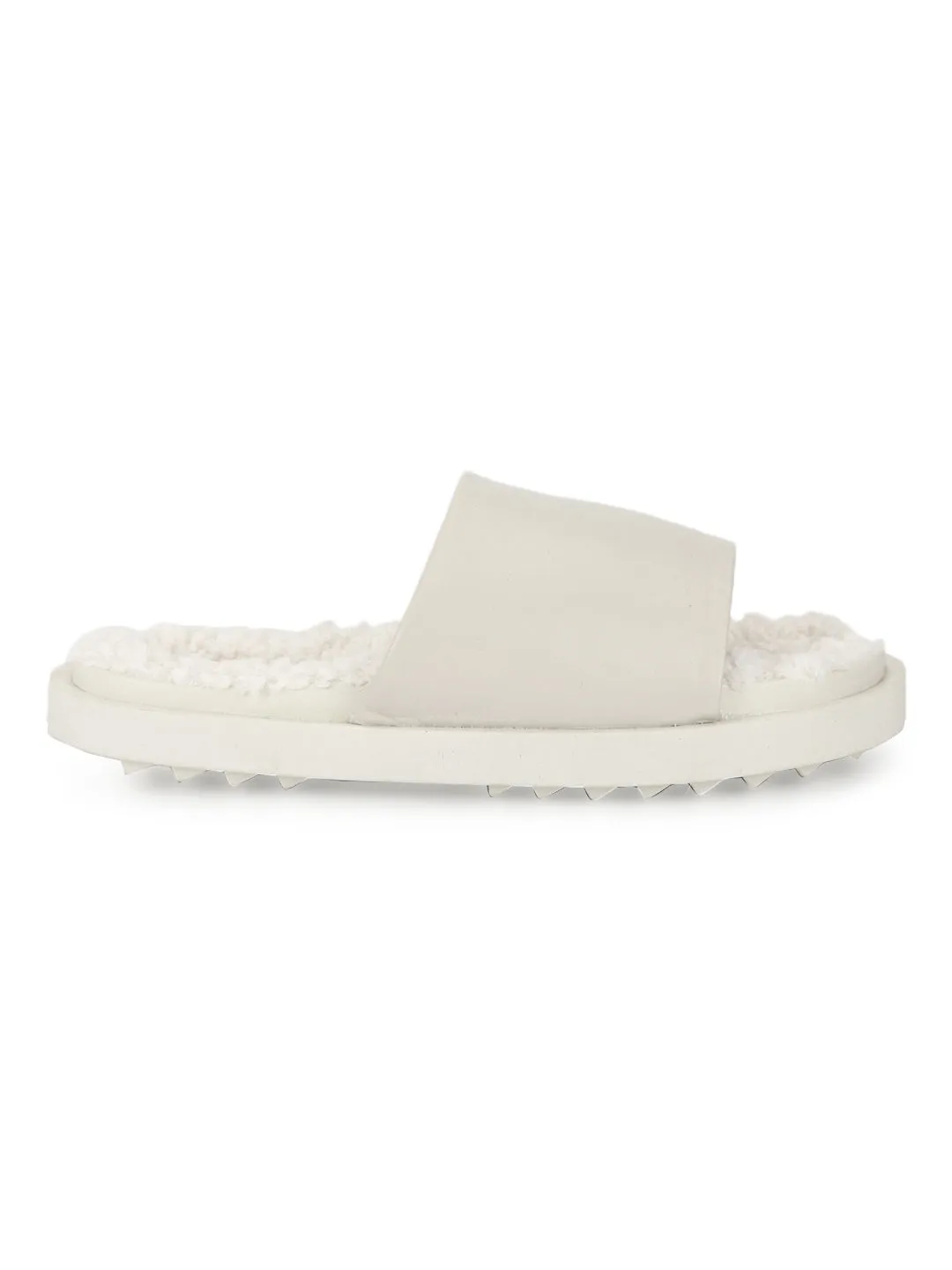 White PU Faux Fur Fuzzy Slip Ons