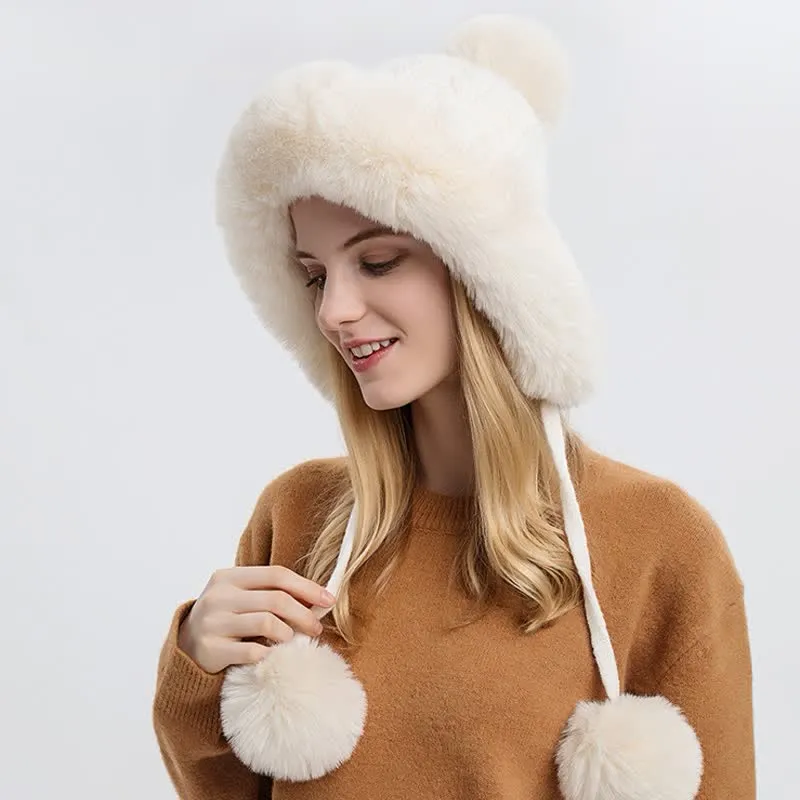 Women's Triple Pompoms Thickened Warm Knitted Hat